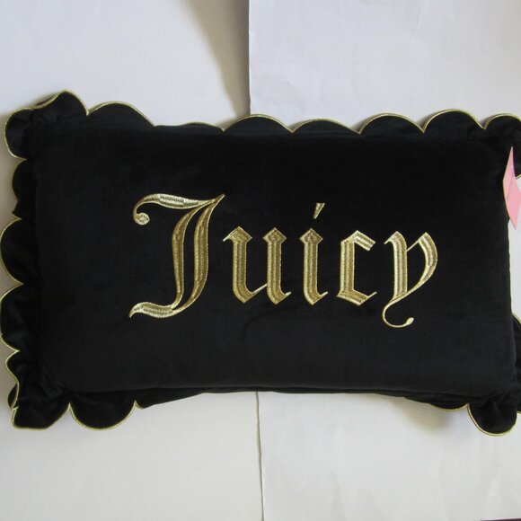 Juicy Couture Other - Juicy Couture Black Embrodried Gold Scalloped Trim Pillow Cushion Home